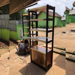 Jual Lemari Rak Buku Kayu Solid Utuh Industrial