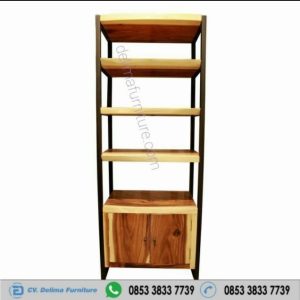 Lemari Rak Buku Kayu Solid Utuh Industrial