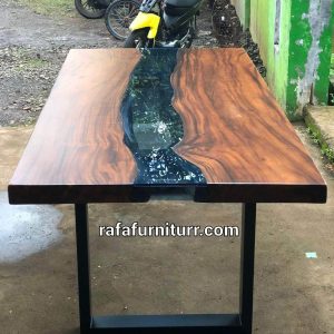Jual Meja Kayu Solid Besar River Kaca Biru