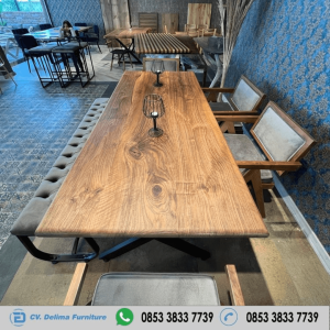 Set Meja Makan Kayu Jati Solid Wood Walnut Asli