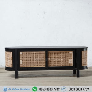 Bufet Kayu Jati Modern Oval Kombinasi Rotan