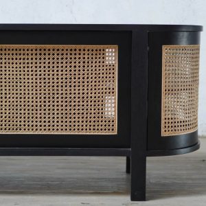 Tampak samping Bufet Kayu Jati Modern Oval Kombinasi Rotan