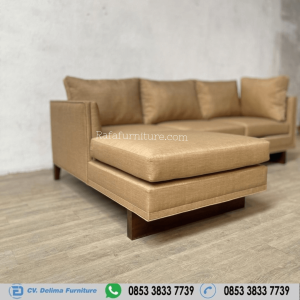 Desain Kursi Tamu Sofa Sudut Coklat Minimalis