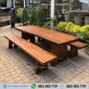 Set Meja Makan Kayu Besar Solid Andini