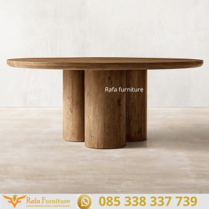 Meja Makan Kayu Besar Jati Bulat Kaki Tiga