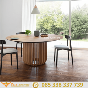 Meja Makan Bundar Kayu Jati Modern Kekinian