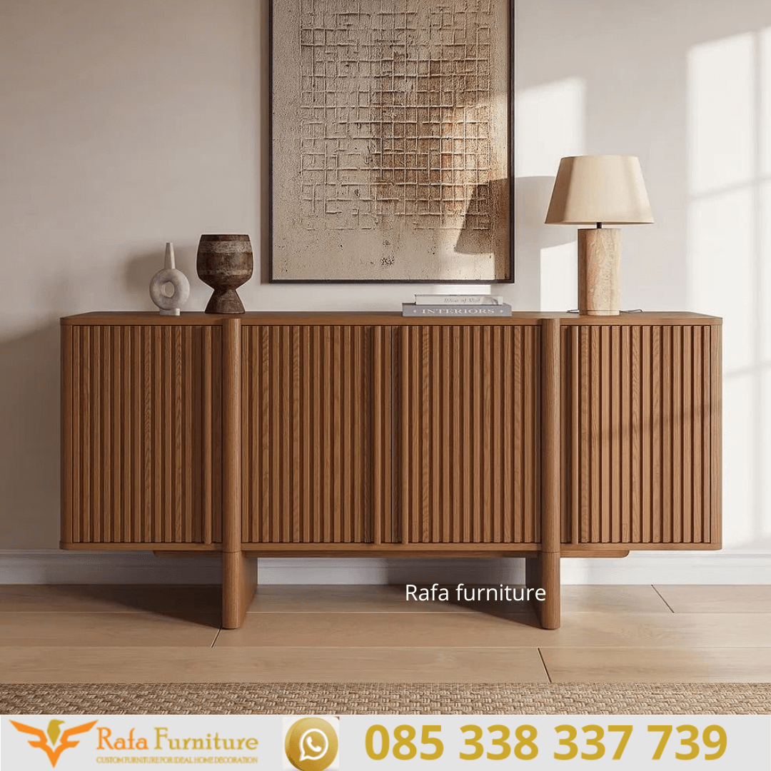 Sideboard Kayu Jati Minimalis Elegan Garis Vertikal