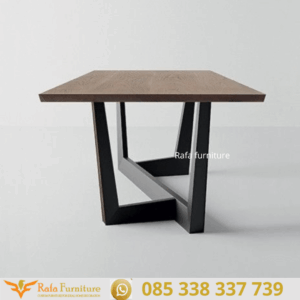 Meja Kayu Solid Jati Kaki Unik Hitam