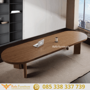 Meja Rapat Kayu Jati Solid Oval