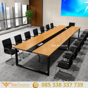 Meja Rapat Minimalis Top Kayu Kaki Metal