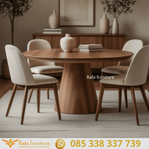 Set Meja Makan Bundar Jati Solid Pyramid