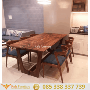 Meja Makan Kayu Solid 6 Kursi Ayush Shelves