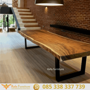 Meja Trembesi Solid Utuh Modern Kaki Besi