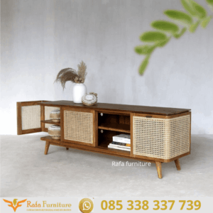 Lemari TV Kayu Jati Rotan Minimalis Modern