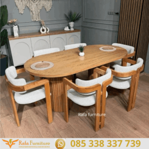 Meja Makan Kayu Oval Minimalis 6 Kursi