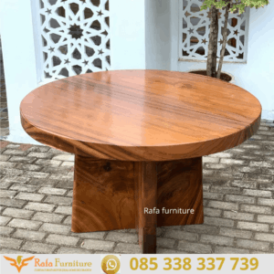 Meja Makan Kayu Solid Bulat