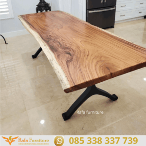 Meja Trembesi Solid Kaki Besi Mewah