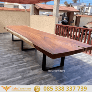 Meja Trembesi Solid Kaki Besi Modern