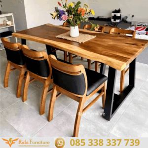 Set Meja Kayu Solid Kursi 6 Alami