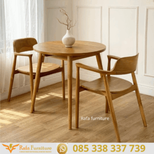 Set Meja Makan Bulat Kayu Jati Minimalis