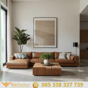 Sofa Sudut Mewah Kulit Cokelat