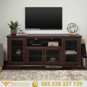 Meja TV Kayu Solid Pintu Kaca
