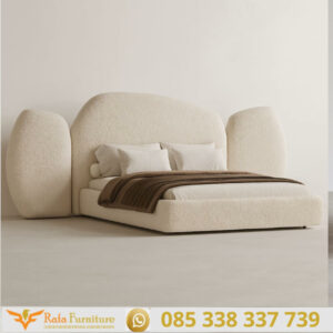 Bed Frame Modern Beludru Warna Putih Gading