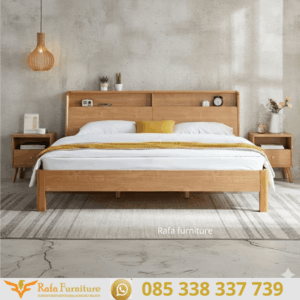Tempat Tidur Minimalis Kayu Jati Headboard Rak