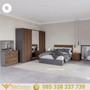 Set Kamar Tidur Minimalis Modern Kombinasi Abu dan Kayu