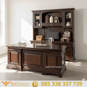 Set Meja Kantor Mewah Kayu Jati Klasik Elegan