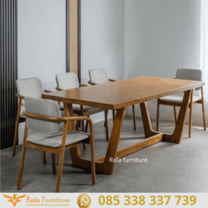 Set Meja Makan Jati Minimalis Modern Kaki V