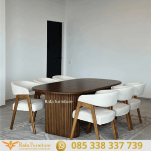 Harga Set Meja Makan Oval Modern Kaki Slatted