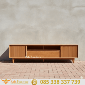 Bufet TV Minimalis Modern Kayu Jati Pintu Garis