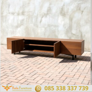Meja TV Minimalis Eksklusif Desain Kisi-Kisi Wood Slat