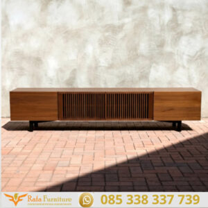 Harga Meja TV Minimalis Eksklusif Desain Kisi-Kisi Wood Slat