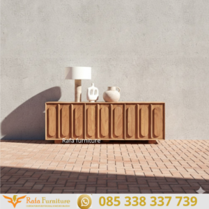 Bufet Minimalis Modern Kayu Jati Pintu Motif Oval Timbul