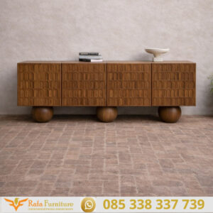Bufet TV Kayu Solid Modern Motif Ukiran Geometris