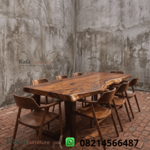 Meja Makan Kayu Solid Kursi 8 Utuh