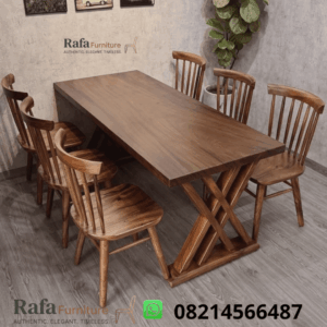 Meja Makan Kayu Soli Kursi 6 jari jari