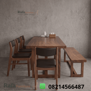Meja Makan Kayu Solid 1 Bench 3 Kursi