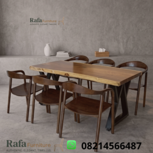 Meja Makan Kayu Solid 220 Cm 6 Kursi
