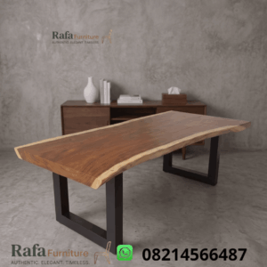 Meja Makan Kayu Solid Slab Natural Edge