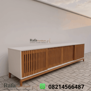Meja Tv Kayu Jati Kombinasi Putih Slaur Minimalis Modern Real