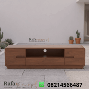 Meja TV Kayu Jati Rounded Minimalis Modern Handle Tanam Real