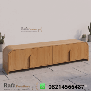 Meja TV Kayu Jati Capsule Minimalis Modern 4 Pintu