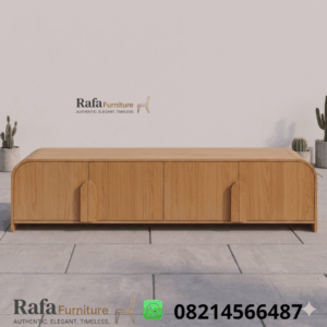 Meja TV Kayu Jati Capsule Minimalis Modern 4 Pintu Real