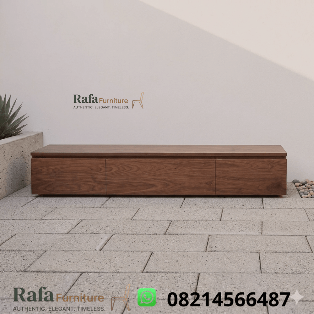 Meja TV Kayu Jati Model Nara Walnut Low Profile