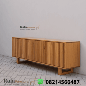 Bufet TV Jati Solid Panel Garis Verti