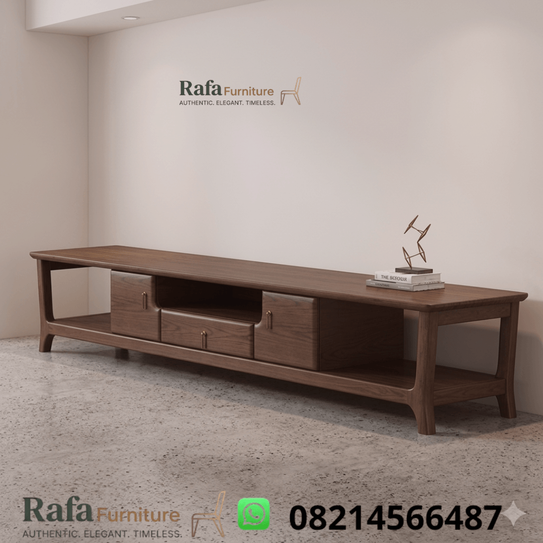 Meja TV Kayu Jati 2 Pintu 1 Laci Rak Ambalan
