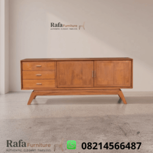 Meja TV Kayu Jati 3 Laci 2 Pintu Mid Century Modern